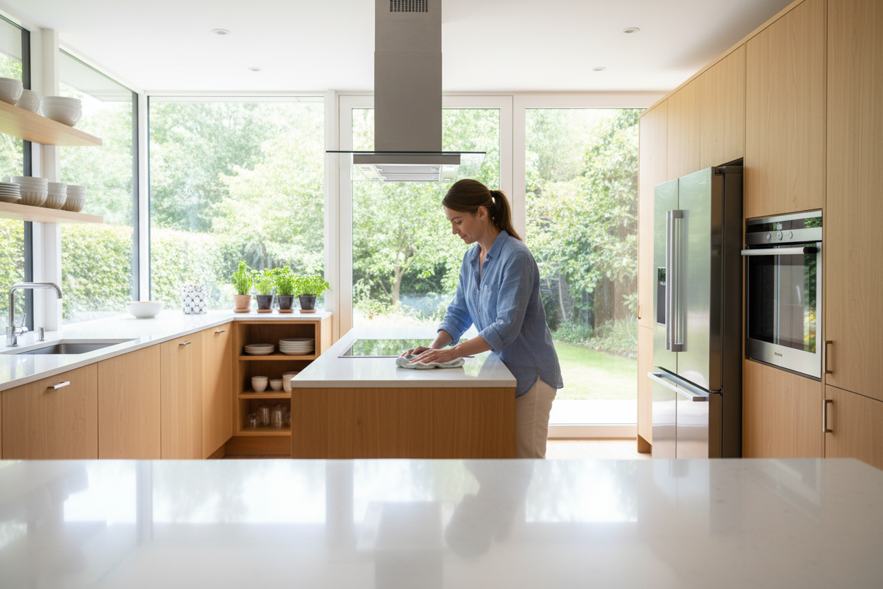 Woman cleaning kitchen